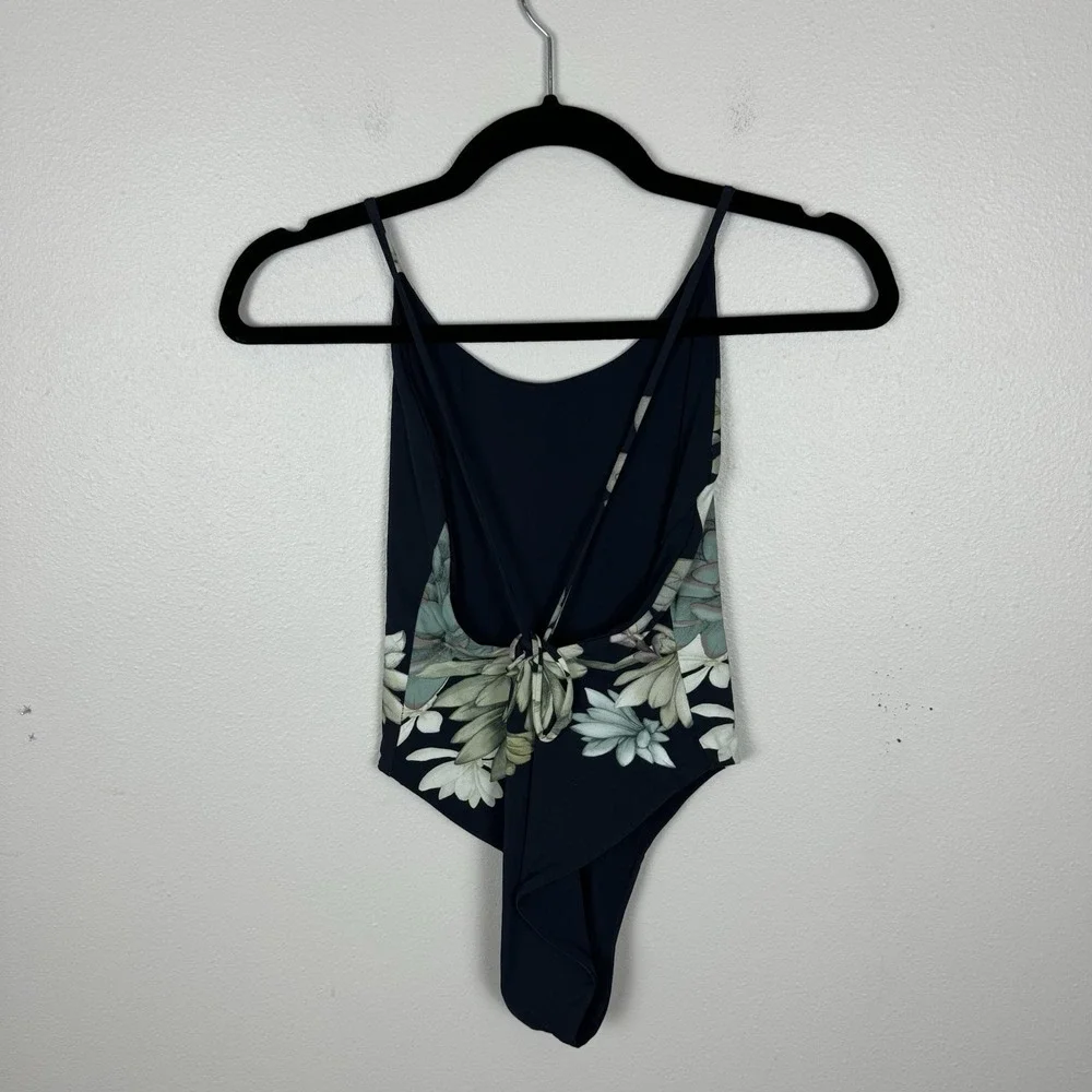 Stillwater The Brand One Piece Swimsuit Size XS Black Green Succulent Floral Tie